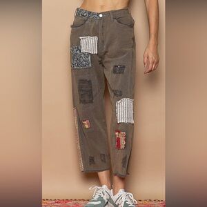 POL Patchwork Pants Womens Large Wide Ankle Boho Baggy jeans boho